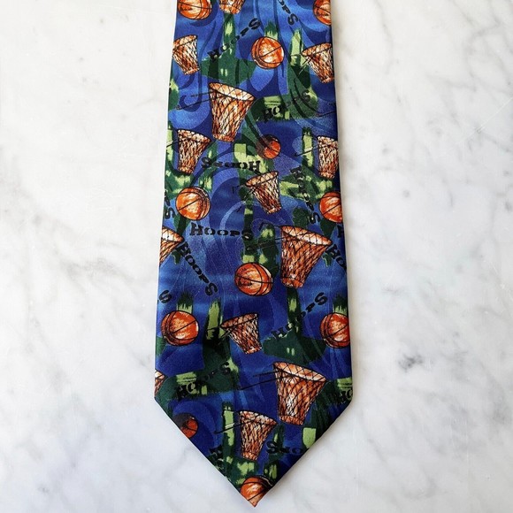 Basketball Hoops Mens Neck Tie Beverly Hills Polo Club - Blue Green Brown - Picture 1 of 6